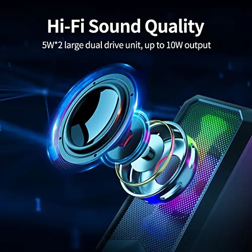 Bobtot Computer Speakers HiFi Stereo Sound - 2.0 Channel RGB Desktop Speakers PC Speaker with Bluetooth Volume Control USB