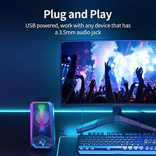 Bobtot Computer Speakers HiFi Stereo Sound - 2.0 Channel RGB Desktop Speakers PC Speaker with Bluetooth Volume Control USB