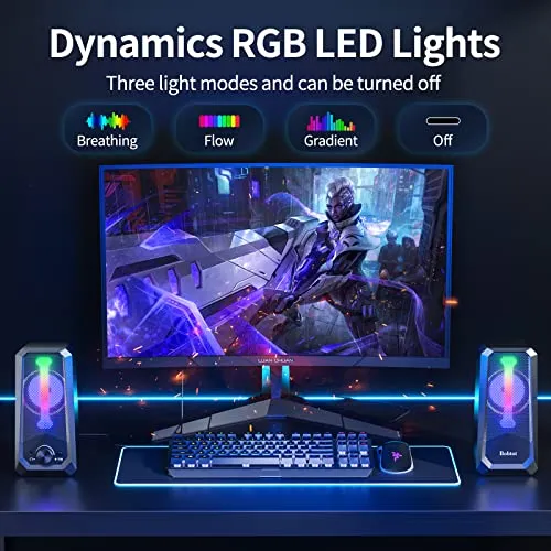 Bobtot Computer Speakers HiFi Stereo Sound - 2.0 Channel RGB Desktop Speakers PC Speaker with Bluetooth Volume Control USB