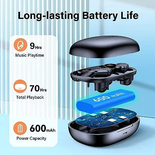 BOLOXA Wireless Earbuds Bluetooth Headphones 70hrs Playback Ear Buds IPX7 Waterproof Wireless Charging Case & Dual Power