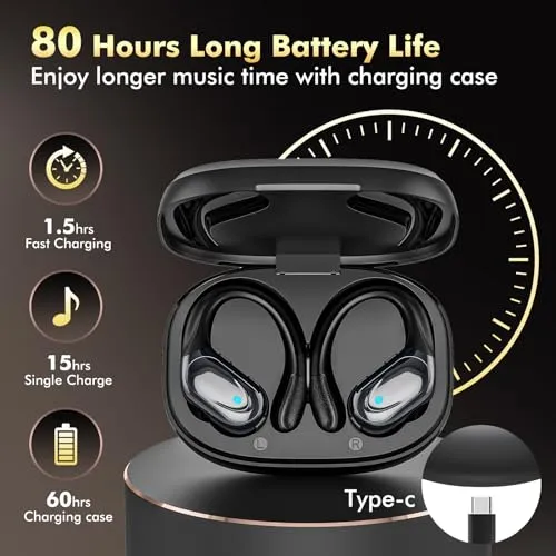 Catitru Wireless Earbuds Bluetooth Headphones 80hrs Playback Ear Buds IPX7 Waterproof&Power Display with ENC Noise Canceling