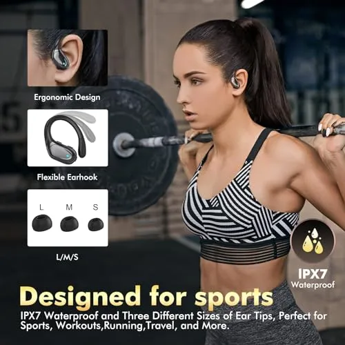 Catitru Wireless Earbuds Bluetooth Headphones 80hrs Playback Ear Buds IPX7 Waterproof&Power Display with ENC Noise Canceling