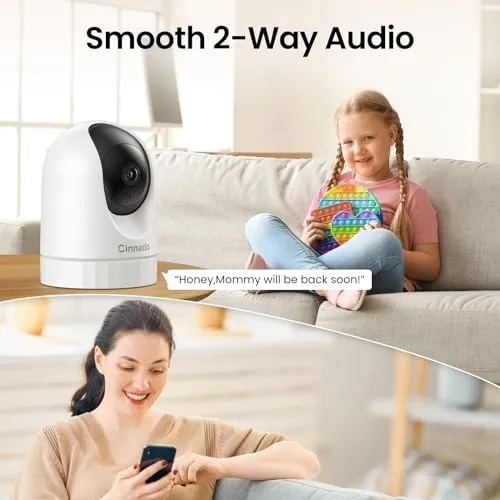 Cinnado Security Camera Indoor-2K 360° WiFi Cameras for Home Security，Pet/Dog/Baby Camera with Phone app, 2-Way Audio, Night