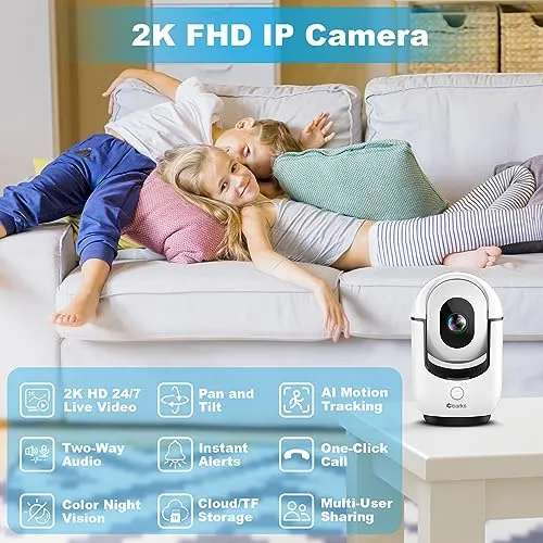Cloarks 2K Pan/Tilt Security Camera, WiFi Indoor Camera for Home Security with AI Motion Detection, Baby/Pet Camera with