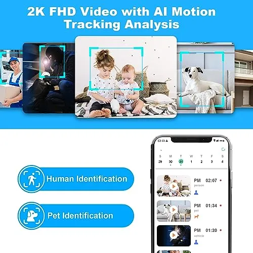 Cloarks 2K Pan/Tilt Security Camera, WiFi Indoor Camera for Home Security with AI Motion Detection, Baby/Pet Camera with