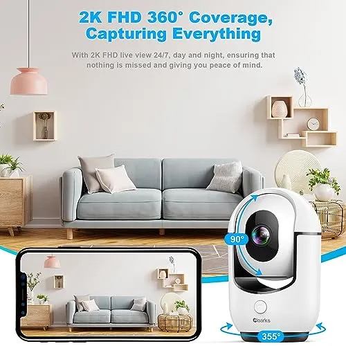 Cloarks 2K Pan/Tilt Security Camera, WiFi Indoor Camera for Home Security with AI Motion Detection, Baby/Pet Camera with