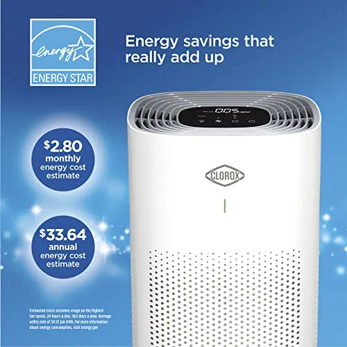 Clorox Air Purifiers for Home, True HEPA Filter, Large Rooms up to 1,500 Sq Ft, Removes 99.9% of Mold, Viruses, Wildfire