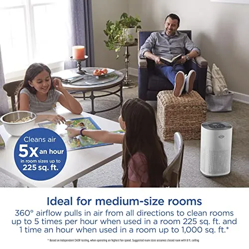 Clorox Air Purifiers for Home, True HEPA Filter, Medium Rooms Up to 1,000 Sq Ft, Removes 99.9% of Mold, Viruses, Wildfire
