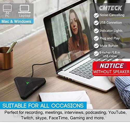 CMTECK USB Conference Microphone, Desktop Computer Mic, Mute Button with LED Indicator, Omnidirectional Condenser Boundary