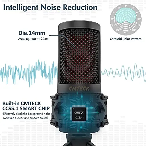 CMTECK USB Microphone, Podcast Microphone with Pop Filter & Mute Button, Compatible Desktop Computer and Laptop microphone -
