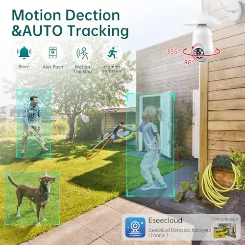 COMBATH Light Bulb Security Camera, 5G/2.4GHz WiFi 2K Light Bulb Cameras Outdoor Indoor with E27 Socket, Motion Detection