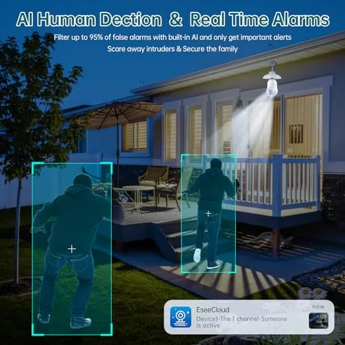COMBATH Light Bulb Security Camera, 5G/2.4GHz WiFi 2K Light Bulb Cameras Outdoor Indoor with E27 Socket, Motion Detection