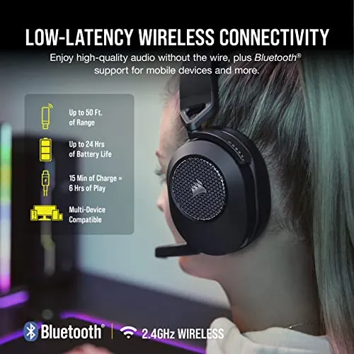 Corsair HS65 Wireless Multiplatform Gaming Headset with Bluetooth - Dolby Audio 7.1 - Omni-Directional Microphone - iCUE