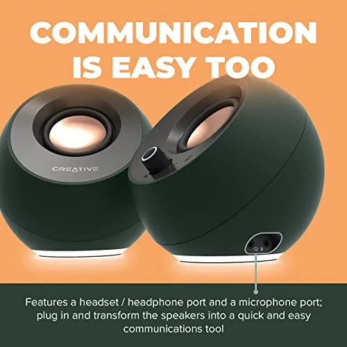 Creative Pebble Pro Minimalist 2.0 USB-C Computer Speakers with Bluetooth 5.3 and Customizable RGB Lighting, Clear Dialog