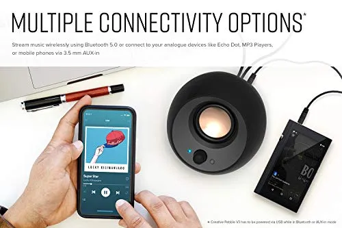 Creative Pebble V3 Minimalistic 2.0 USB-C Desktop Speakers with USB Audio, Clear Dialog Enhancement, Bluetooth 5.0, 8W RMS