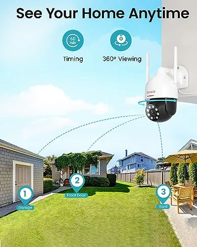 DEKCO 2K WiFi Surveillance Security Camera Outdoor/Home/Dome, Pan-Tilt 360° View, 3MP, Motion Detection and Siren, 2-Way