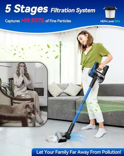 DEVOAC Cordless Vacuum Cleaner, Lightweight with Rechargeable Battery, Convenient 7 in 1 Handheld Stick Vacuum Cleaner with