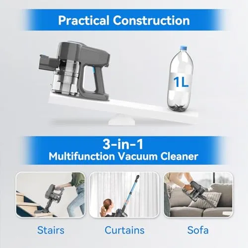 DEVOAC N300 Cordless Vacuum Cleaner, 6 in 1 Ultra-Lightweight Stick Vacuum, 2200mAh Battery Up to 40mins Runtime, Powerful