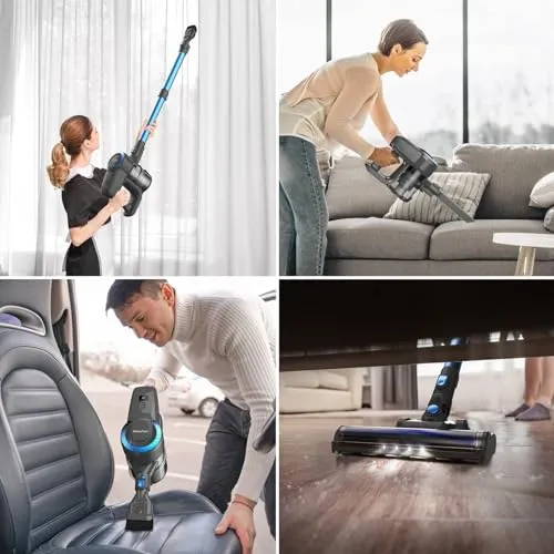 DEVOAC N300 Cordless Vacuum Cleaner, 6 in 1 Ultra-Lightweight Stick Vacuum, 2200mAh Battery Up to 40mins Runtime, Powerful