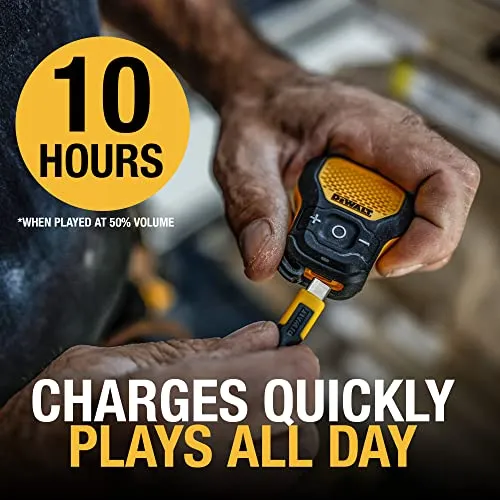 DEWALT Wearable Bluetooth Speaker — Magnetic Clip-On Wireless Jobsite Pro Water-Resistant Portable Speaker — Built-in Mic