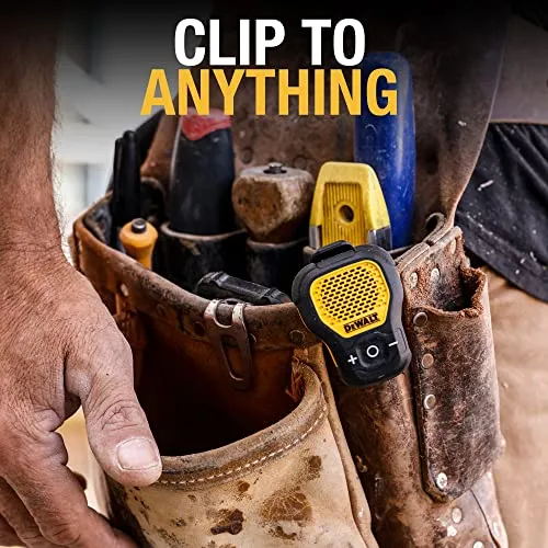 DEWALT Wearable Bluetooth Speaker — Magnetic Clip-On Wireless Jobsite Pro Water-Resistant Portable Speaker — Built-in Mic