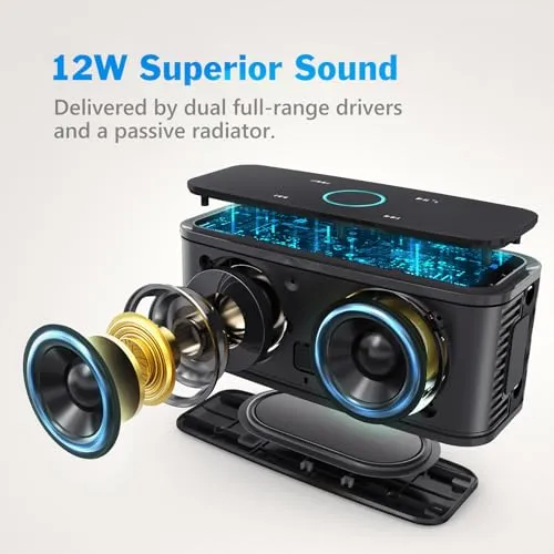 DOSS Bluetooth Speaker, SoundBox Touch Portable Wireless Bluetooth Speaker with 12W HD Sound and Bass, IPX5 Waterproof, 20H