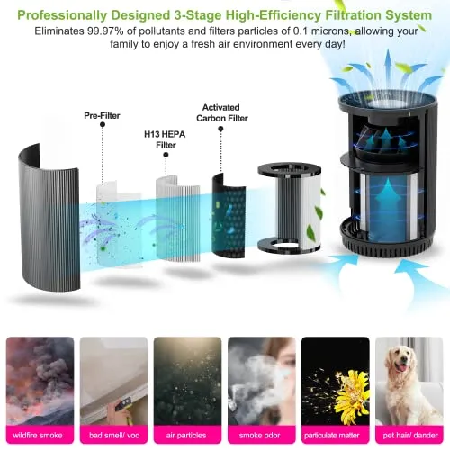 Druiap 2 Pack Druiap Air Purifiers for Home Bedroom up to 690ft², H13 True HEPA Filter Air Cleaner Purify 99.97% Micron