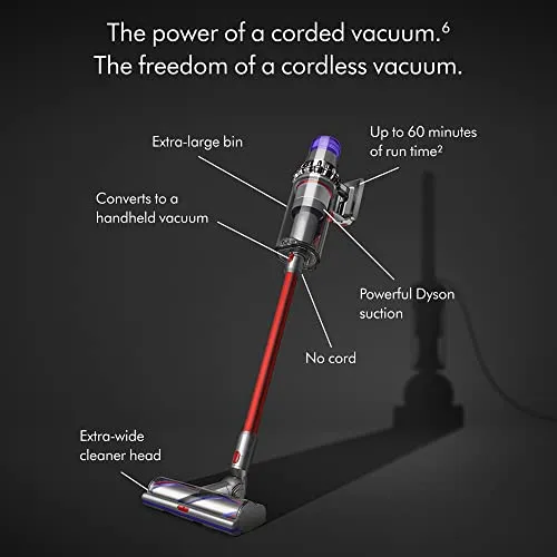 Dyson Outsize Cordless Vacuum Cleaner, Nickel/Red, Extra Large vacuum cleaner - side view