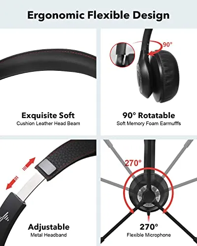 EAGLEND USB Headset with Mic for PC, On-Ear Computer Laptop Headphones with Noise Cancelling Microphone in-line Control for