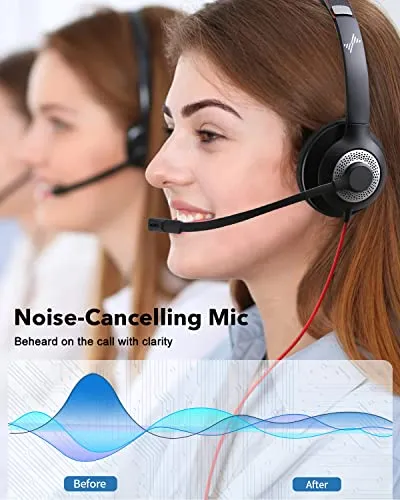 EAGLEND USB Headset with Mic for PC, On-Ear Computer Laptop Headphones with Noise Cancelling Microphone in-line Control for