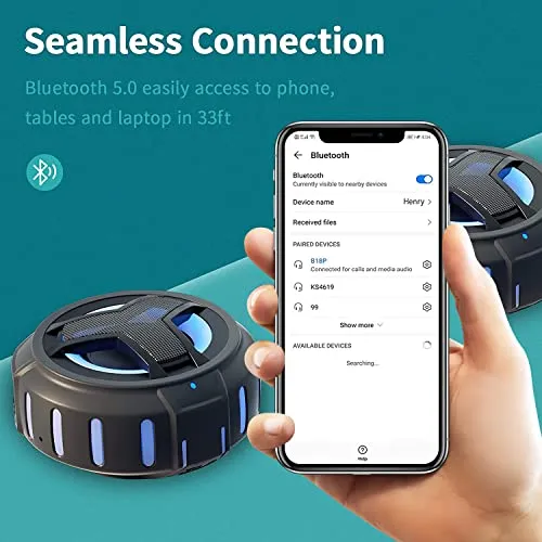 EBODA Bluetooth Shower Speaker, Portable Bluetooth Speakers, IP67 Waterproof Wireless Speaker with LED Light, Floating,