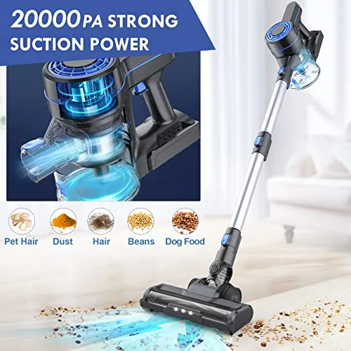 EICOBOT Cordless Vacuum Cleaner,20000Pa Powerful Cordless Vacuum,35 Mins Runtime,Detachable Battery,1.5L Dust Cup,6 in 1