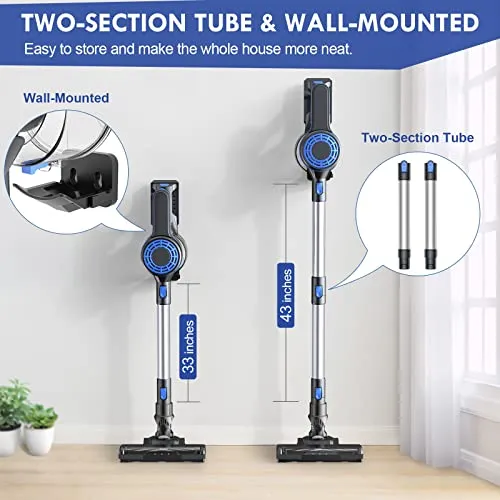 EICOBOT Cordless Vacuum Cleaner,20000Pa Powerful Cordless Vacuum,35 Mins Runtime,Detachable Battery,1.5L Dust Cup,6 in 1