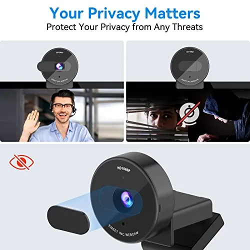 EMEET 1080P Webcam - USB Webcam with Microphone & Physical Privacy Cover, Noise-Canceling Mic, Auto Light Correction, EMEET