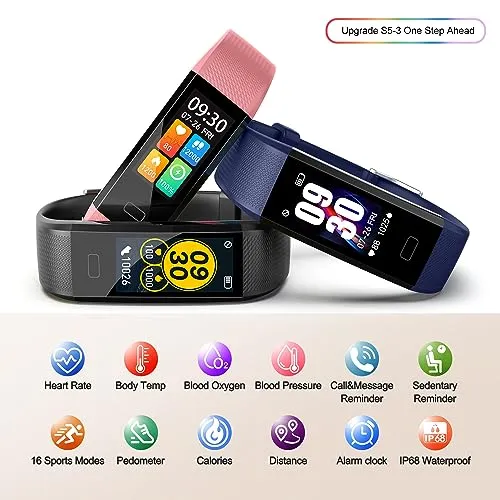 ENGERWALL Fitness Tracker with Step Counter/Calories/Stopwatch, Activity Tracker with Heart Rate Monitor, IP68, Health
