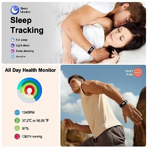 ENGERWALL Fitness Tracker with Step Counter/Calories/Stopwatch, Activity Tracker with Heart Rate Monitor, IP68, Health