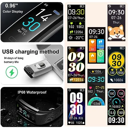 ENGERWALL Fitness Tracker with Step Counter/Calories/Stopwatch, Activity Tracker with Heart Rate Monitor, IP68, Health