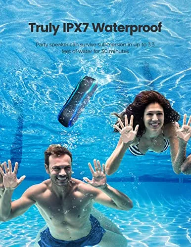 ERKEI SEHN Portable Bluetooth Speaker, IPX7 Waterproof Wireless Speaker with Colorful Flashing Lights, 25W Super Bass 24H