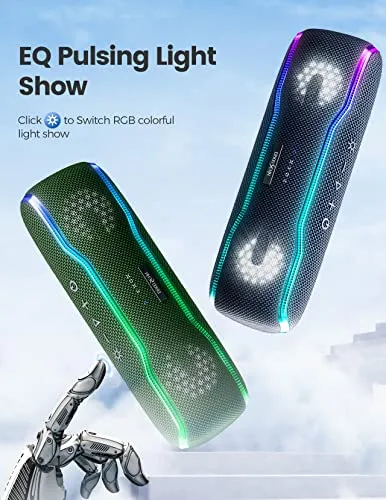 ERKEI SEHN Portable Bluetooth Speaker, IPX7 Waterproof Wireless Speaker with Colorful Flashing Lights, 25W Super Bass 24H