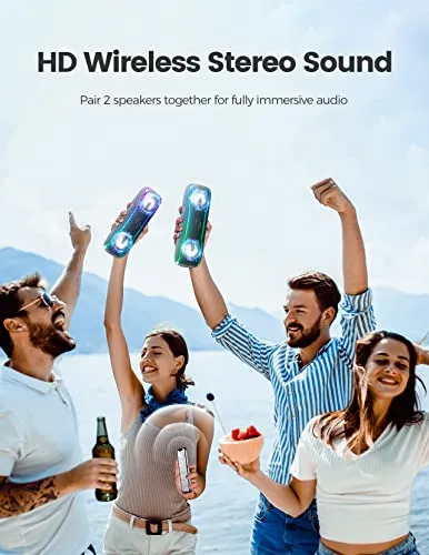 ERKEI SEHN Portable Bluetooth Speaker, IPX7 Waterproof Wireless Speaker with Colorful Flashing Lights, 25W Super Bass 24H