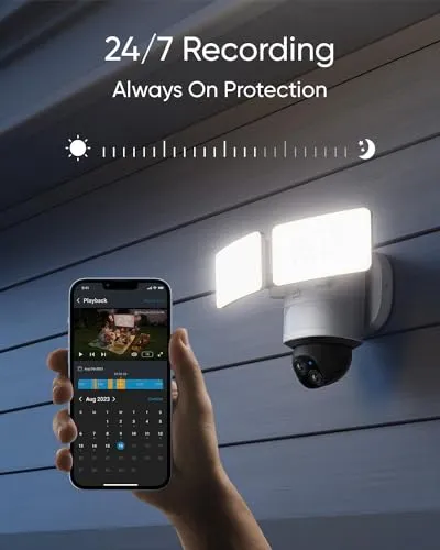 eufy Security Floodlight Camera E340 Wired, 360° Pan and Tilt, 24/7 Recording, Dual-Band Wi-Fi, 2,000 Lumens,