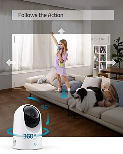 eufy Security Indoor Cam E220, Pan & Tilt, Indoor Security Camera, 2K - 3 MP Wi-Fi Plug-in, Voice Assistant Compatibility,