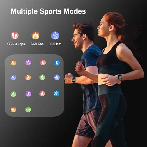 EURANS Smart Watch 44mm, AMOLED Fitness Watch with Heart Rate/Sleep Monitor Steps Calories Counter, IP68 Waterproof Activity