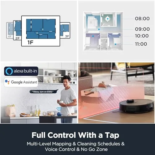 EUREKA Robot Vacuum and Mop Combo, Self-Emptying, 4000pa Suction, Smart Navigation, App Controlled robot vacuum - alternate