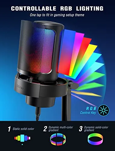 FIFINE Gaming Microphone, USB PC Mic for Streaming, Podcasts, Recording, Condenser Computer Desktop Mic on Mac/PS4/PS5, with