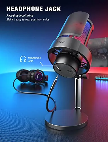 FIFINE Gaming Microphone, USB PC Mic for Streaming, Podcasts, Recording, Condenser Computer Desktop Mic on Mac/PS4/PS5, with