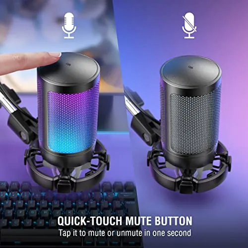 FIFINE Gaming PC USB Microphone, Podcast Condenser Mic with Boom Arm, Pop Filter, Mute Button for Streaming, Twitch, Online