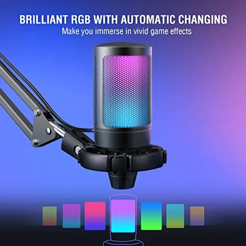 FIFINE Gaming PC USB Microphone, Podcast Condenser Mic with Boom Arm, Pop Filter, Mute Button for Streaming, Twitch, Online