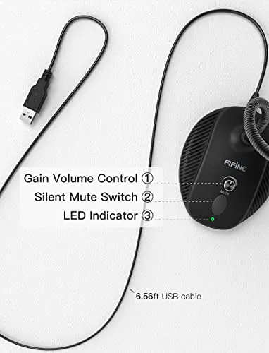 FIFINE TECHNOLOGY Fifine USB Computer Microphone, Plug &Play Desktop Condenser PC Laptop Mic,Mute Button with LED Indicator,