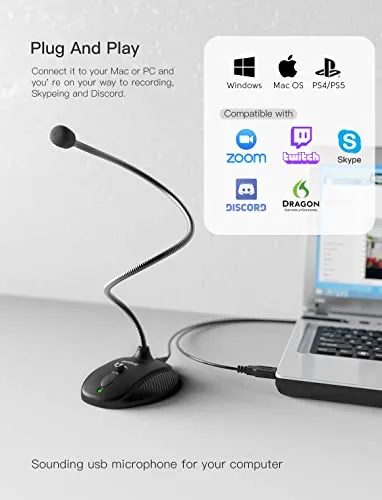 FIFINE TECHNOLOGY Fifine USB Computer Microphone, Plug &Play Desktop Condenser PC Laptop Mic,Mute Button with LED Indicator,